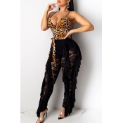 Lovely Sexy Patchwork Leopard Printed One-piece Ju
