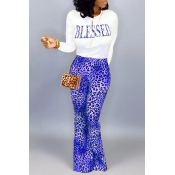 Lovely Casual Letter Printed Blue Two-piece Pants 