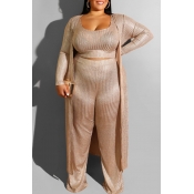 Lovely Casual Loose Gold Plus Size Three-piece Pan