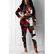 Lovely Casual Camouflage Printed Red Two-piece Pan