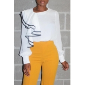 Lovely Trendy O Neck Patchwork White Blouse