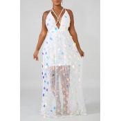 Lovely Casual Deep V Neck Bandage Design White Flo