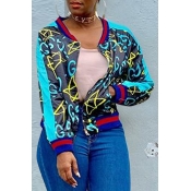 Lovely Casual Printed Dark Blue Jacket