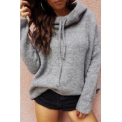 Lovely Casual Hooded Collar Grey Sweater