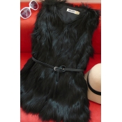 Lovely Casual Patchwork Black Vest(With Belt)