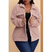 Lovely Casual Patchwork Pink Plus Size Coat
