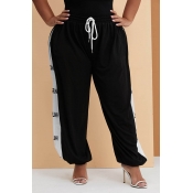 Lovely Casual Patchwork Black Plus Size Pants