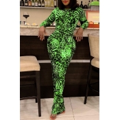 Lovely Casual Leopard Printed Green Floor Length D