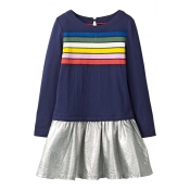 Lovely Sweet Striped Deep Blue Knee Length Girls D