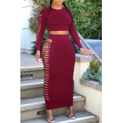 Lovely Sexy Hollow-out Wine Red Two-piece Skirt Se