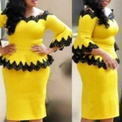 Lovely Trendy Flounce Design Yellow Plus Size Two-