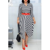 Lovely Casual Striped Black Mid Calf Plus Size Dre