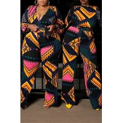 Lovely Casual Printed Multicolor Plus Size Two-pie