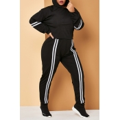 Lovely Casual Patchwork Black Plus Size Two-piece 