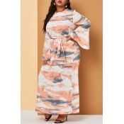 Lovely Trendy Flounce Pink Ankle Length Plus Size 