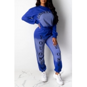 Lovely Casual Letter Printed Blue Two-piece Pants 