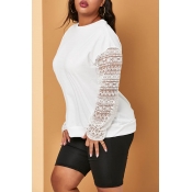 Lovely Casual Patchwork White Plus Size Hoodie