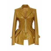 Lovely Casual Flounce Yellow Coat