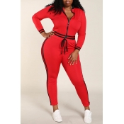Lovely Sportswear Patchwork Red Plus Size Two-piec