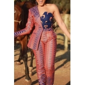 Lovely Work One Shoulder Multicolor Two-piece Pant