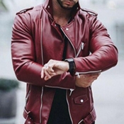 Lovely Casual Zipper Design Wine Red Leather