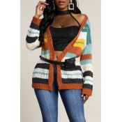 Lovely Casual Patchwork Multicolor Cardigan