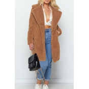 Lovely Casual Winter Long Light Camel Coat