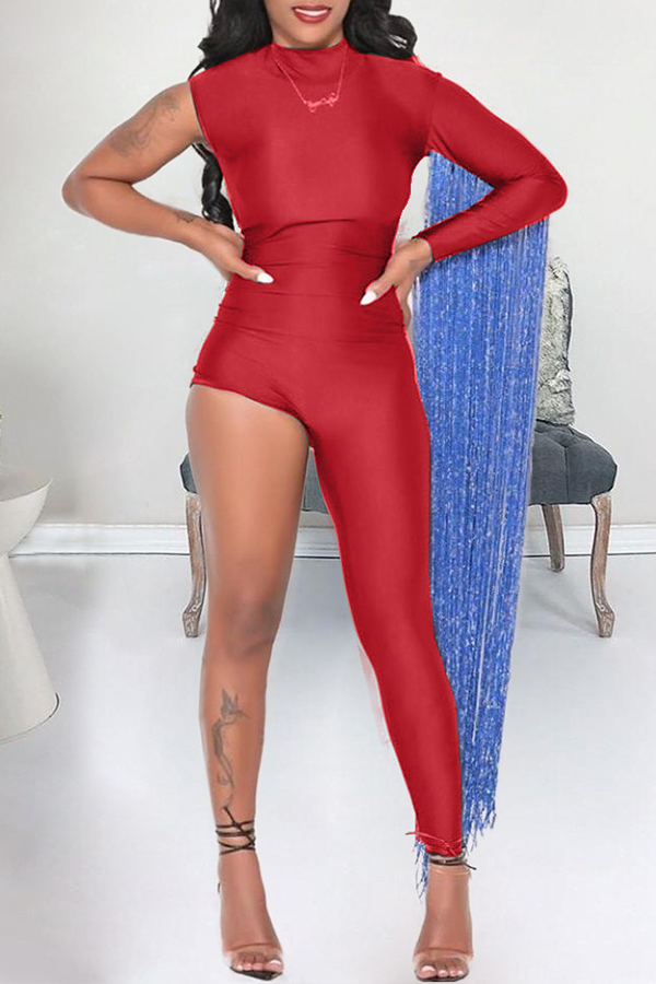 

Lovely Trendy Tassel Design Red One-piece Jumpsuit