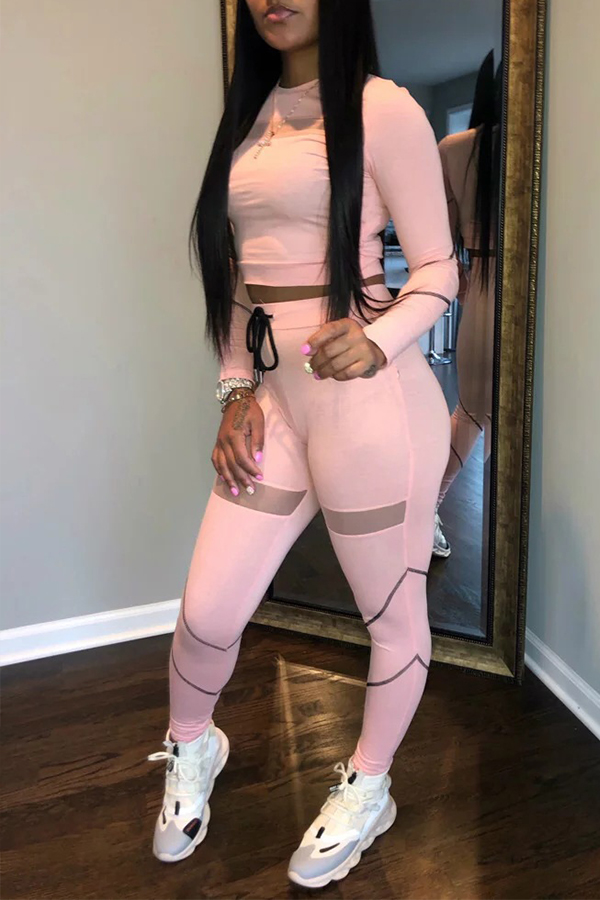 

Lovely Casual Patchwork Pink Two-piece Pants Set