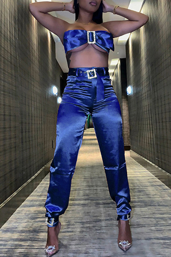 

Lovely Sexy Bow-Tie Blue Two-piece Pants Set