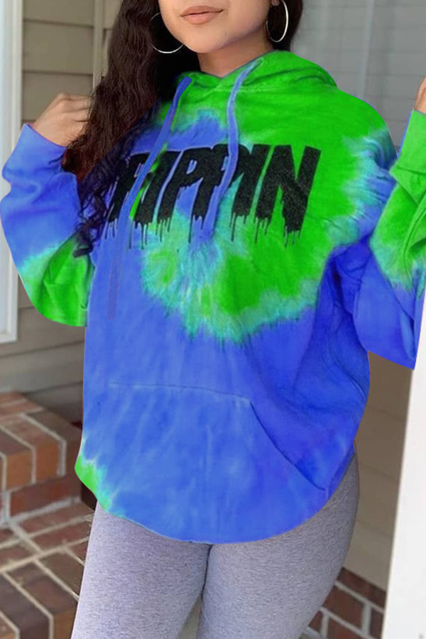 

Lovely Casual Hooded Collar Printed Blue Hoodie