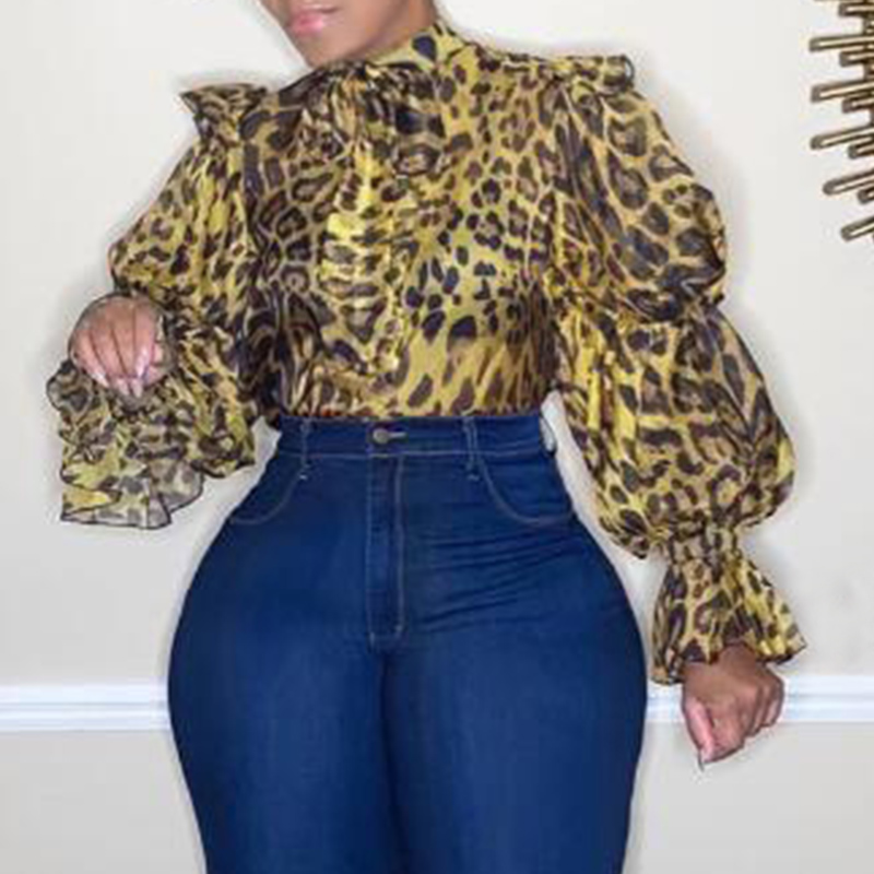 Cheap Blouses&Shirts Lovely Work Loose Leopard Printed Blouse