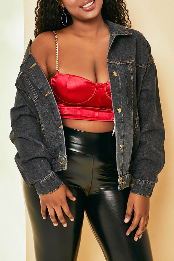 

Lovely Casual Buttons Design Black Coat