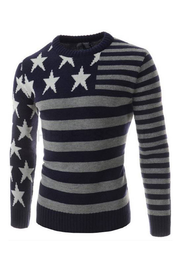 

Lovely Casual Star Striped Navy Blue Sweater