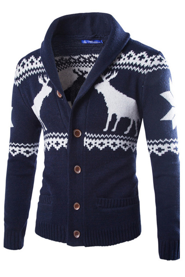 Cheap Sweaters & Cardigans Lovely Christmas Day Buttons Design Navy Bl