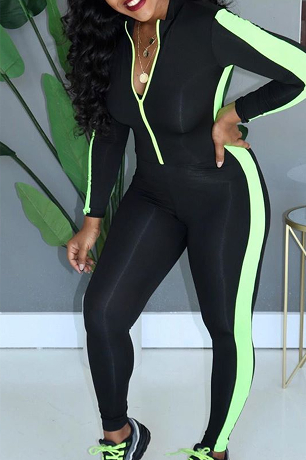 

Lovely Trendy Patchwork Green One-piece Jumpsuit