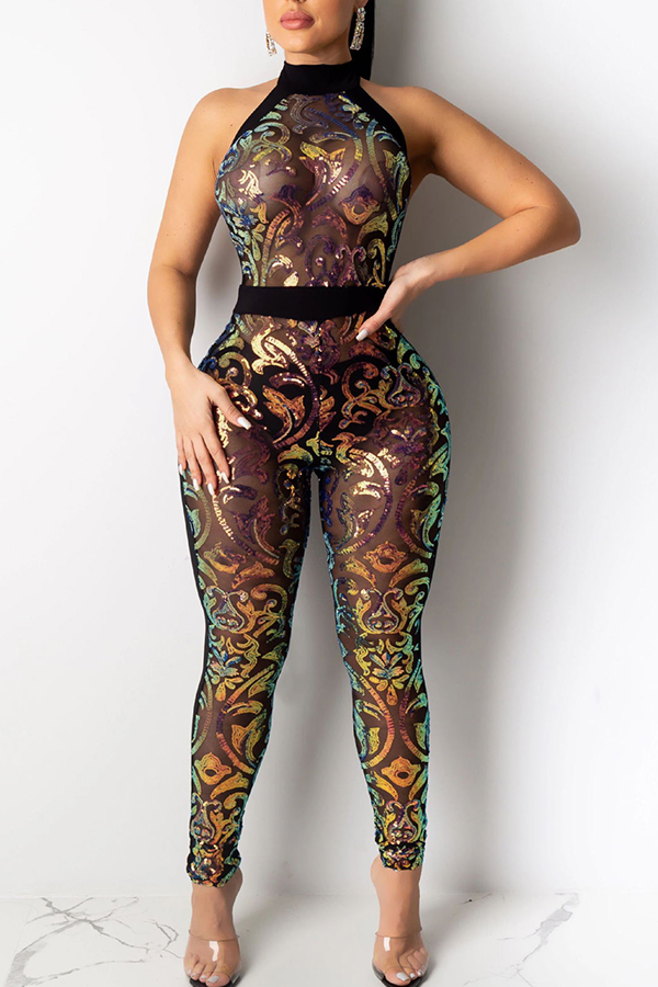 

Lovely Trendy Patchwork Sequined Gold One-piece Jumpsuit