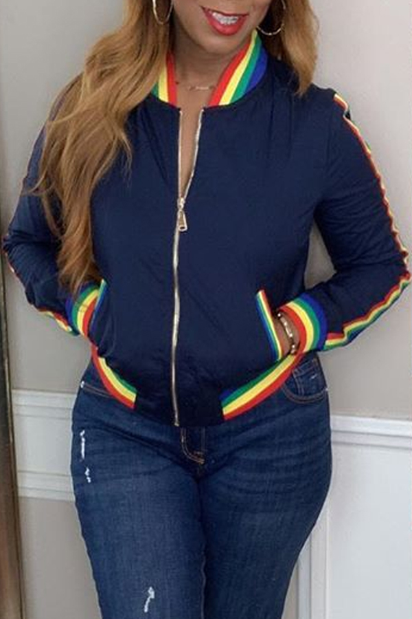 

Lovely Casual Patchwork Deep Blue Jacket