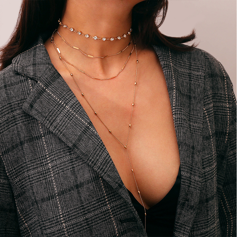 Lovely Trendy Crystal Gold Metal Necklace
