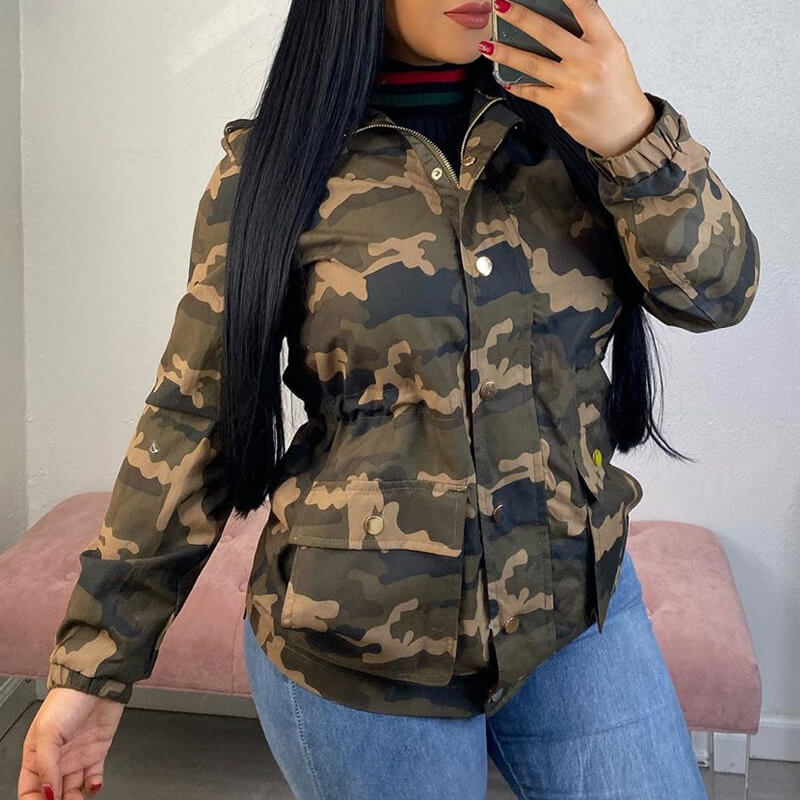 

Lovely Chic Camouflage Printed Army Green Coat, Army green camouflag