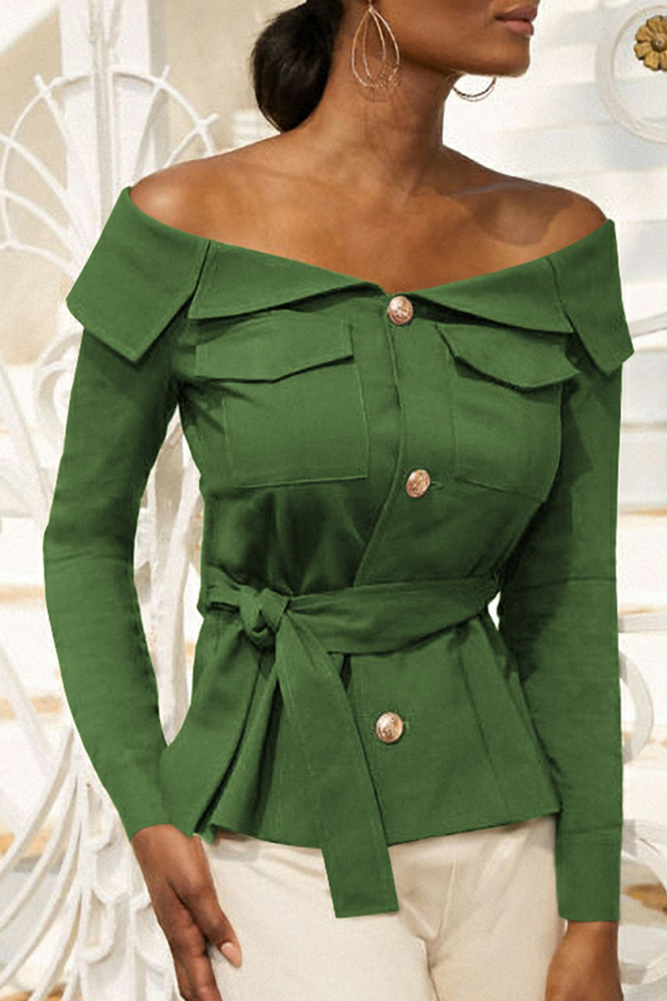 

Lovely Trendy Buttons Design Green Blouse