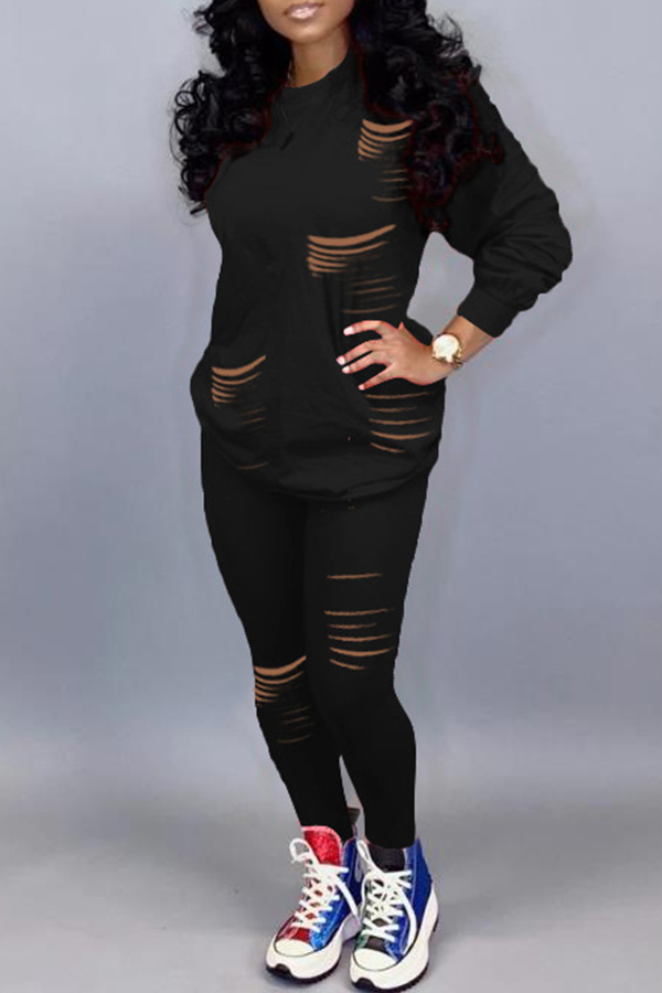 

Lovely Casual Hollow-out Black Two-piece Pants Set