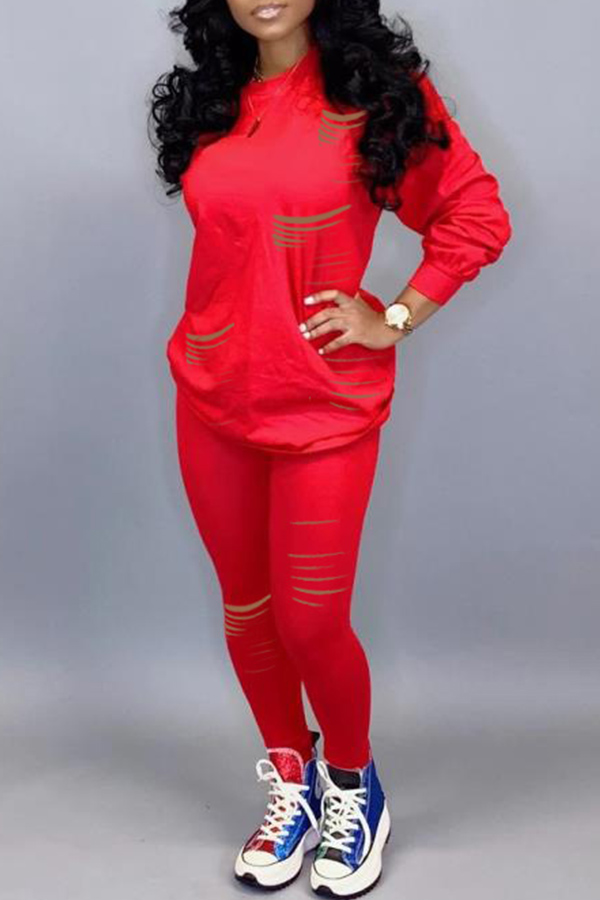 Cheap Two-piece Pants Set Lovely Casual Hollow-out Red Two-piece Pants