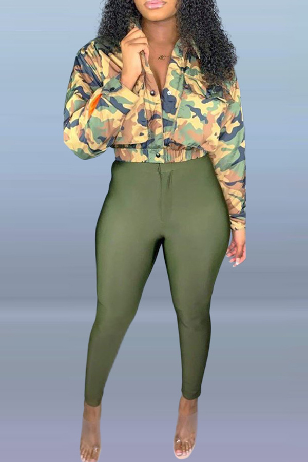 Lovely Casual Camouflage Printed Two-piece Pants Set