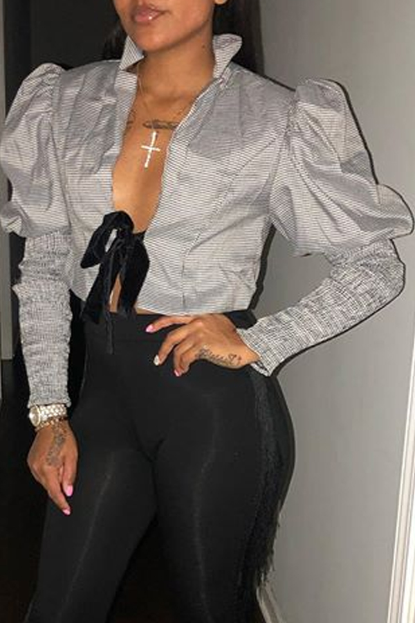 

Lovely Sweet Knot Design Grey Blouse