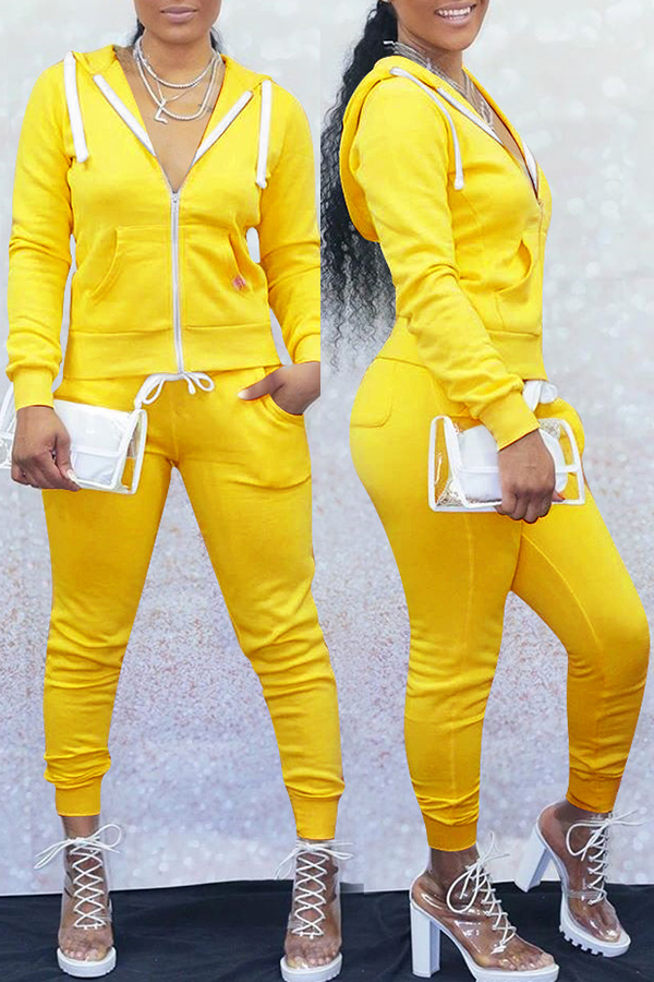 

Lovely Casual Hooded Collar Yellow Two-piece Pants Set