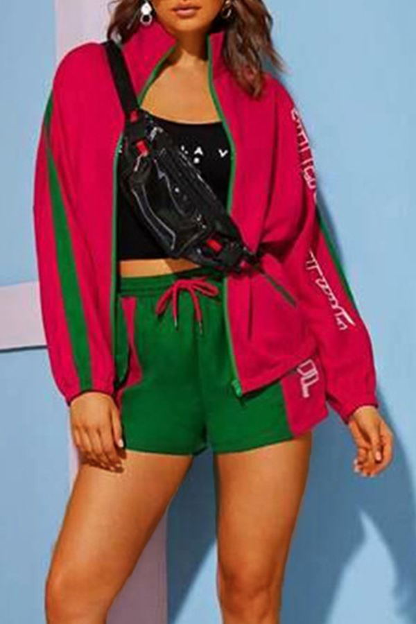 Cheap Two-piece Shorts Set Lovely Casual Patchwork Red Two-piece Short