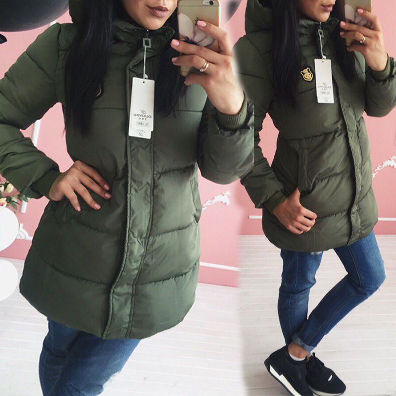 

Lovely Winter Hooded Collar Army Green Coat