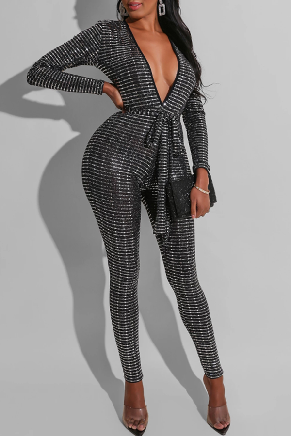 

Lovely Trendy Sequined Black One-piece Jumpsuit