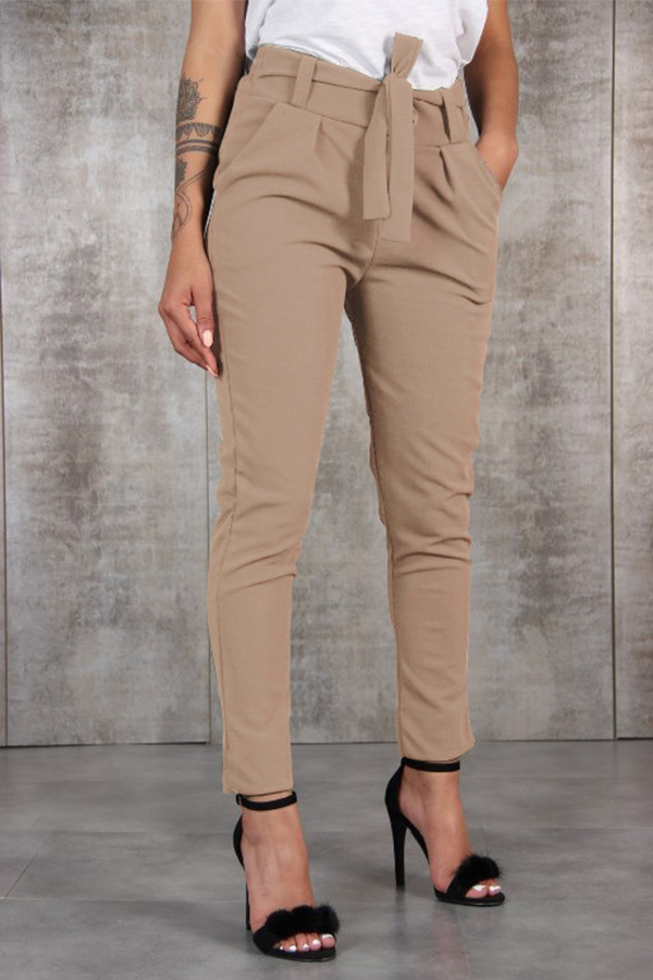 Lovely Casual Drawstring Khaki Pants(With Belt)